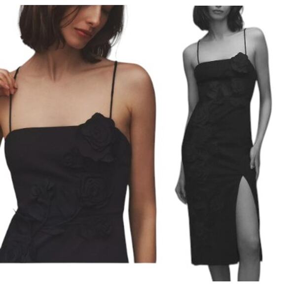 BHLDN Anthropologie S NEW Sleeveless 3D Floral Side Slit Column Midi Dress - Picture 1 of 10